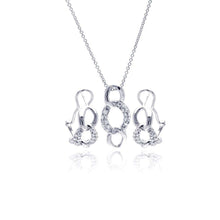 Load image into Gallery viewer, Sterling Silver Rhodium Plated Open Circle Link CZ Lever Back Earring and Necklace Set
