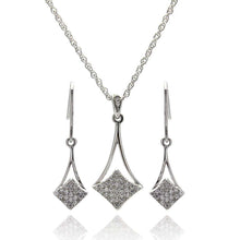 Load image into Gallery viewer, Sterling Silver Rhodium Plated Micro Pave CZ Dangling Hook Earring and Necklace Sets