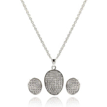 Load image into Gallery viewer, Sterling Silver Rhodium Plated Oval CZ Stud Earring and Necklace Set