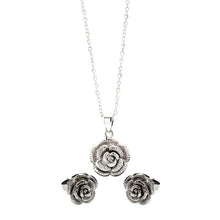 Load image into Gallery viewer, Sterling Silver Rhodium Plated Flower CZ Stud Earring and Necklace Set