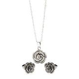 Sterling Silver Rhodium Plated Flower CZ Stud Earring and Necklace Set