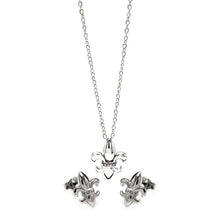 Load image into Gallery viewer, Sterling Silver Rhodium Plated Fleur De Lis CZ Stud Earring and Necklace Set