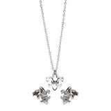Sterling Silver Rhodium Plated Fleur De Lis CZ Stud Earring and Necklace Set