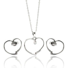 Load image into Gallery viewer, Sterling Silver Rhodium Plated Open Heart CZ Stud Earring and Necklace Set