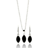 Sterling Silver Rhodium Plated Black Marqui CZ Dangling Lever Back Earring and Necklace Set