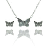 Sterling Silver Rhodium Plated Small CZ Stud Earring and Necklace Set