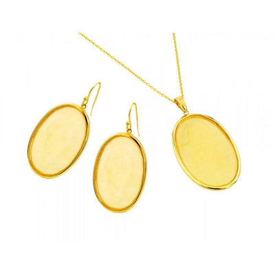 Sterling Silver Gold Plated Oval Dangling Hook Earring and Necklace Set
