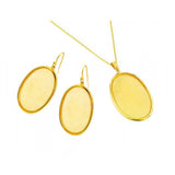 Sterling Silver Gold Plated Oval Dangling Hook Earring and Necklace Set
