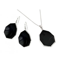 Load image into Gallery viewer, Sterling Silver Rhodium Plated Teardrop Octagon Dangling Hook Earring and Necklace Set