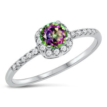 Load image into Gallery viewer, Silver Round Rainbow Topaz CZ With Clear CZ Border Ring