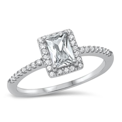 Sterling Silver 6mm CZ Radiant Cut Engagement Ring