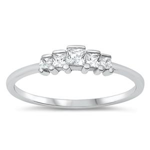 Sterling Silver 4MM Five Princess CZ Ring