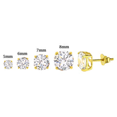 Sterling Silver prong Yellow Gold-Plated Solid Round Cubic Zirconia Studs