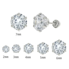 Load image into Gallery viewer, Sterling Silver Round CZ Stamping Screw Back Stud Earrings