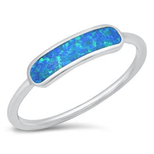 Load image into Gallery viewer, Sterling Silver Rhodium Plated Blue Lab Opal Bar Ring with Face Height of 4mm