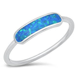 Sterling Silver Rhodium Plated Blue Lab Opal Bar Ring with Face Height of 4mm