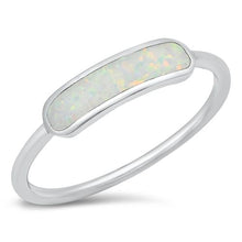 Load image into Gallery viewer, Sterling Silver Rhodium Plated White Lab Opal Bar Ring with Face Height of 4mm