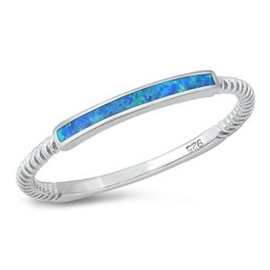 Sterling Silver Rhodium Plated Blue Lab Opal 2MM Ring