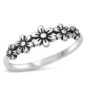 Sterling Silver Oxidized 1.2mm Flowers Ring