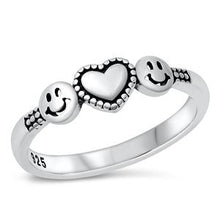 Load image into Gallery viewer, Sterling Silver Happy Face &amp; Heart Start Ring