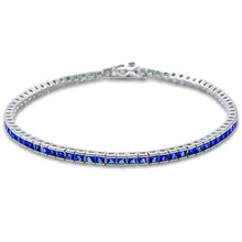 Load image into Gallery viewer, Sterling Silver Elegant Princess Bezel Blue Sapphire Tennis Bracelet, Length 7.5 inch