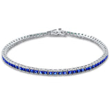 Sterling Silver Elegant Princess Bezel Blue Sapphire Tennis Bracelet, Length 7.5 inch