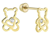 Load image into Gallery viewer, OroTrue 14K Yellow Gold Bear Heart Silhouette With CZ Screw Back Earrings