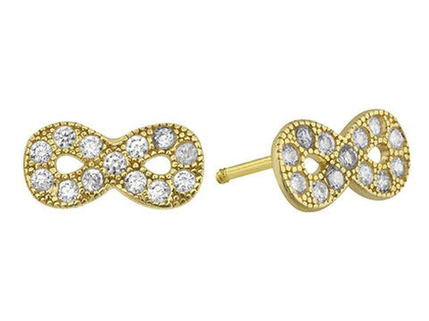 OroTrue 14K Yellow Gold Infinity Micro Pave Bezel With CZ Screw Back Earrings