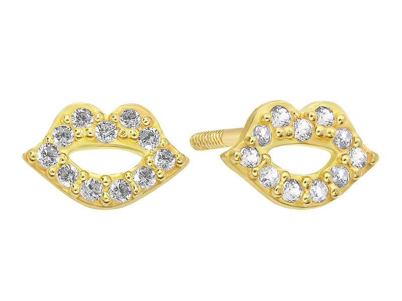 OroTrue 14K Yellow Gold Lip With CZ Screw Back Earrings
