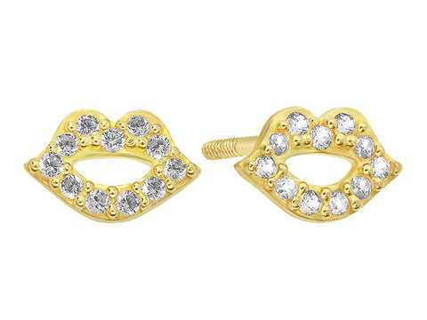 OroTrue 14K Yellow Gold Lip With CZ Screw Back Earrings