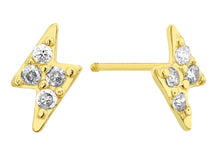 Load image into Gallery viewer, OroTrue 14K Yellow Gold Lightening With Clear CZ Stud Screw Back Earrings