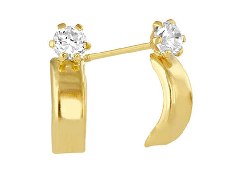 OroTrue 14K Yellow Gold Straw with CZ Screw Back Stud Earrings