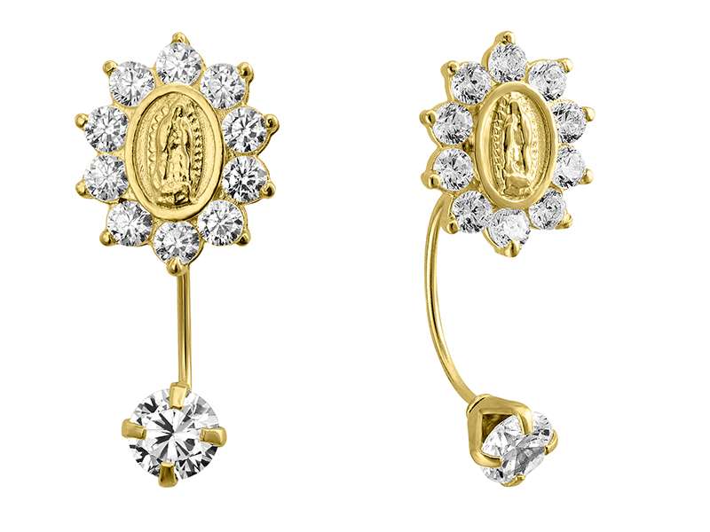 OroTrue 14K Yellow Gold Curve with Cast Stone Earrings