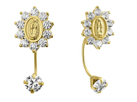 OroTrue 14K Yellow Gold Curve with Cast Stone Earrings