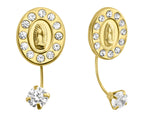 OroTrue 14K Yellow Gold Lady Of Guadalupe With Clear CZ front and Back Earrings