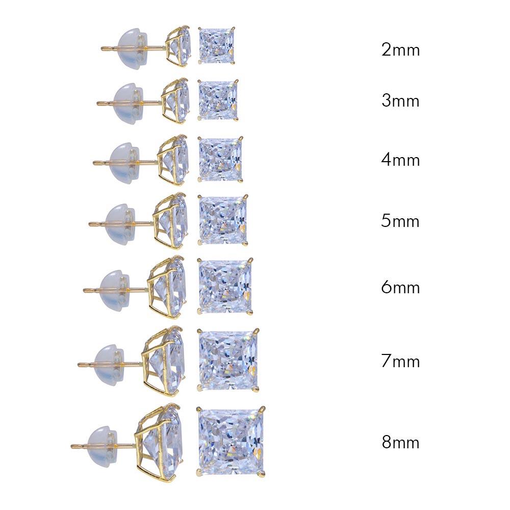 14K Yellow Gold Square Silicone Backing CZ Stud Earrings