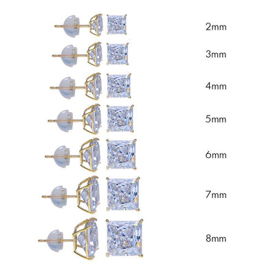 14K Yellow Gold Square Silicone Backing CZ Stud Earrings