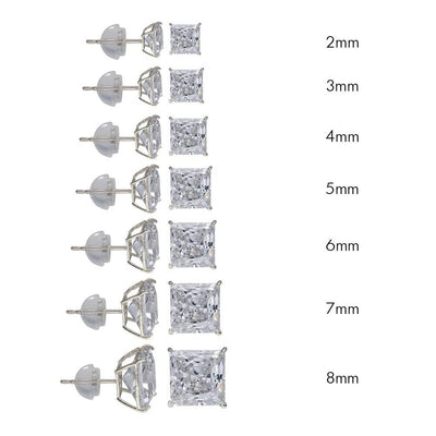 14K White Gold Square Silicone Backing CZ Stud Earrings