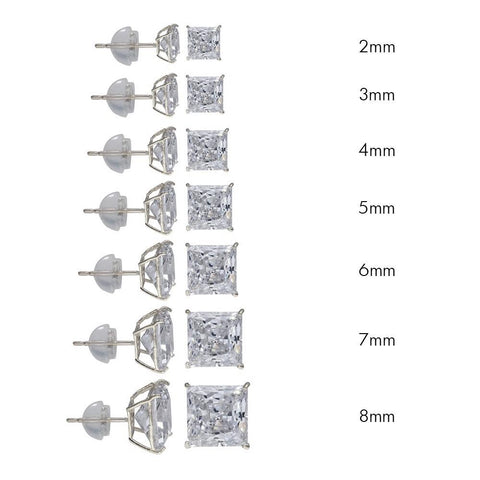 14K White Gold Square Silicone Backing CZ Stud Earrings