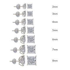 14K White Gold Square Silicone Backing CZ Stud Earrings