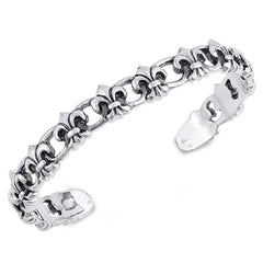 Sterling Silver Adjustable Fluer De Lis Shaped Bangle Bracelet