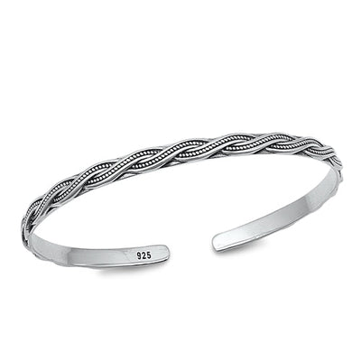 Sterling Silver Rope Oxidized Bangle Bracelet Width-4mm, Inside Diameter-45x55mm