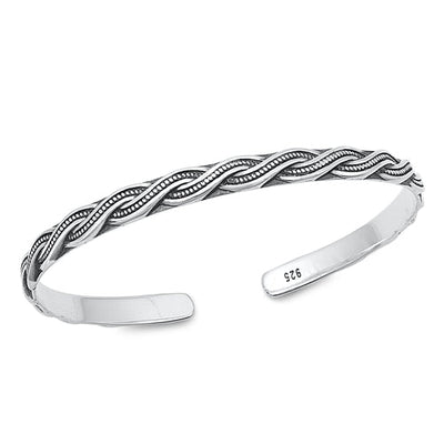 Sterling Silver Oxidized Rope Bangle Bracelet Width-5mm, Inside Diameter-45x55mm