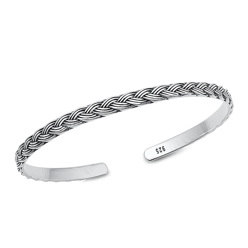 Sterling Silver Celtic Oxidized Bangle Bracelet Width-4mm, Inside Diameter-45x55mm