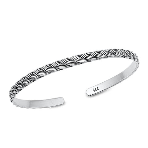 Sterling Silver Celtic Oxidized Bangle Bracelet Width-4mm, Inside Diameter-45x55mm
