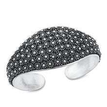 Load image into Gallery viewer, Sterling Silver Oxidized Thick Flowers Bangle Bracelet Width-28mm, Inside Diameter-45x55mm