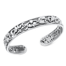 Load image into Gallery viewer, Sterling Silver Oxidized Flowers Bangle Bracelet Thickness-11.2mm, Inside Diameter-50x60mm
