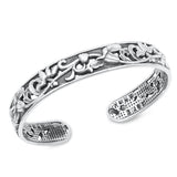 Sterling Silver Oxidized Flowers Bangle Bracelet Thickness-11.2mm, Inside Diameter-50x60mm