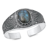 Sterling Silver Oxidized Oval Moonstone Bangle Bracelet Thickness-31mm, Inside Diameter-45x55mm