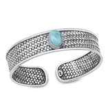 Sterling Silver Oxidized Oval Genuine Larimar Bangle Bracelet Thickness-14mm, Inside Diameter-43x50mm
